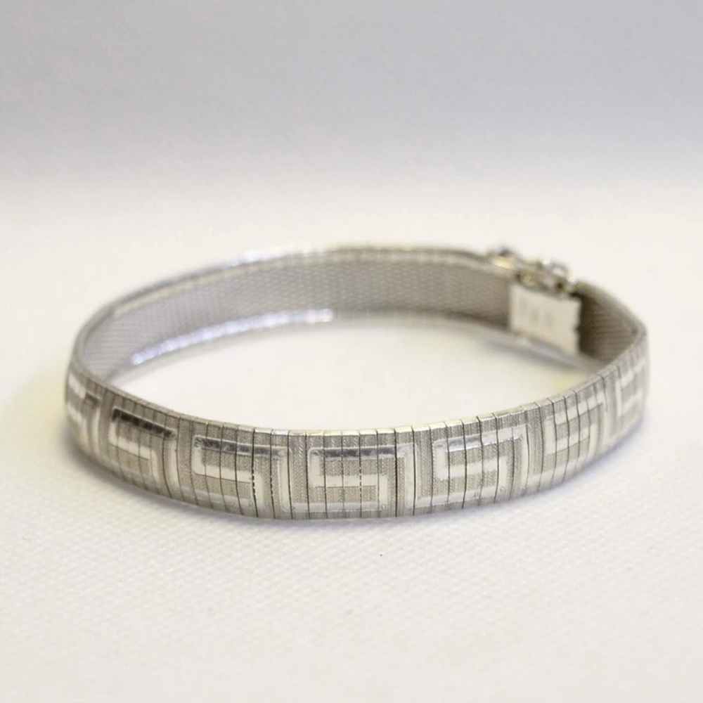 "JACMEL" SOLID STERLING SILVER GREEK KEY STYLED OMEGA FLEXIBLE BRACELET - Picture 9 of 9